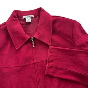 Notations Womens L Dark Red Faux Suede Zip Up Collared Long Sleeve Blazer Jacket
